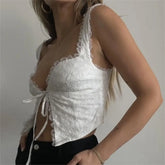 white lace crop tops casual lace tank top for cute tops front tie corset top korean streetwear y2k
